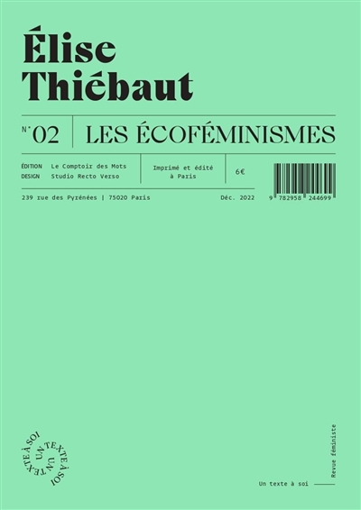 couverture du livre UN TEXTE A SOI - REVUE FEMINISTE - LES ECOFEMINISMES